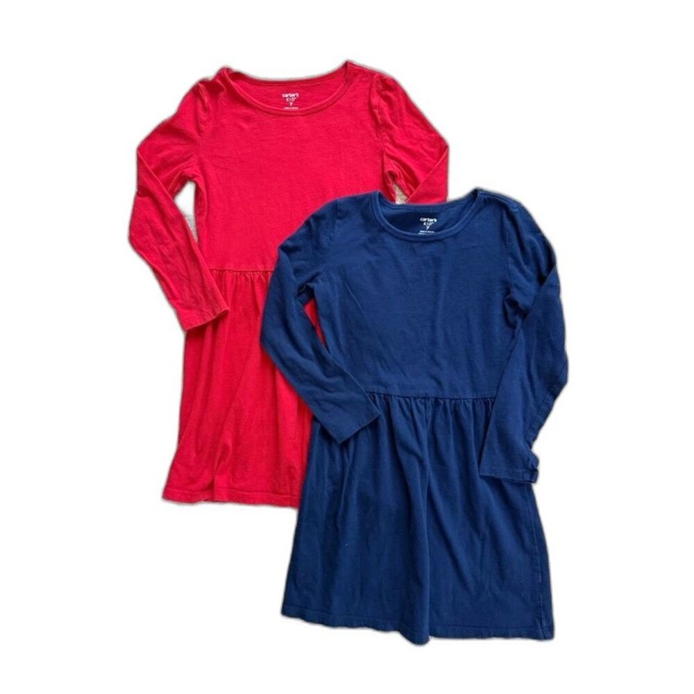 Carter's Girls Size 7 Long Sleeve Dress Lot of 2 Holiday Winter Red Navy